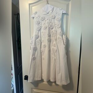 Anthropologie White Sleeveless dress with Floral Appliqué